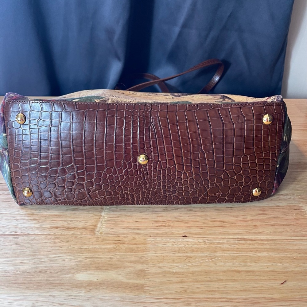 Talbots Hunting Dog Tapestry Tote Bag Brown Leather Trim Paisley Lining Large - Picture 6 of 10
